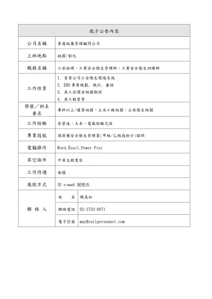 徵 才 訊 息 刊 登-徵才公告內容