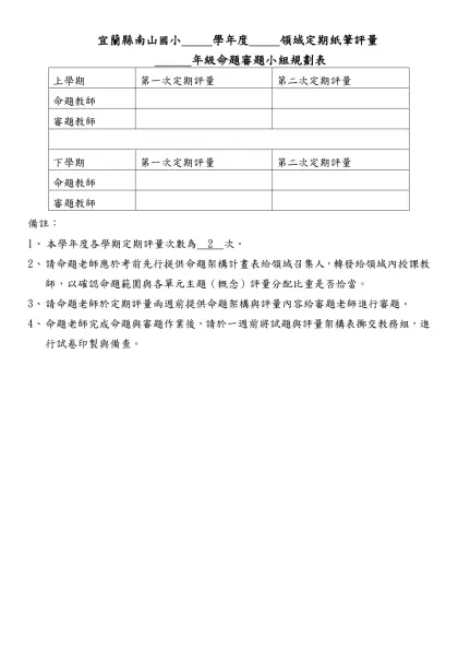 四、自然科紙筆評量內容雙向細目與例題對照表-宜蘭縣南山國小 學年度 領域定期紙筆評量