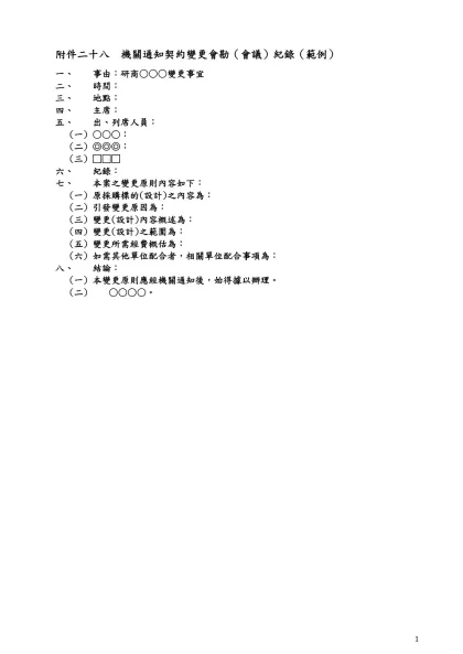 附件一 經費概算表範例-附件二十八 機關通知契約變更會勘（會議）紀錄（範例）