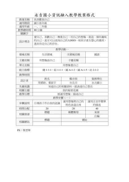 永吉國小資訊融入教學教案格式-教案名稱我喜歡我自己