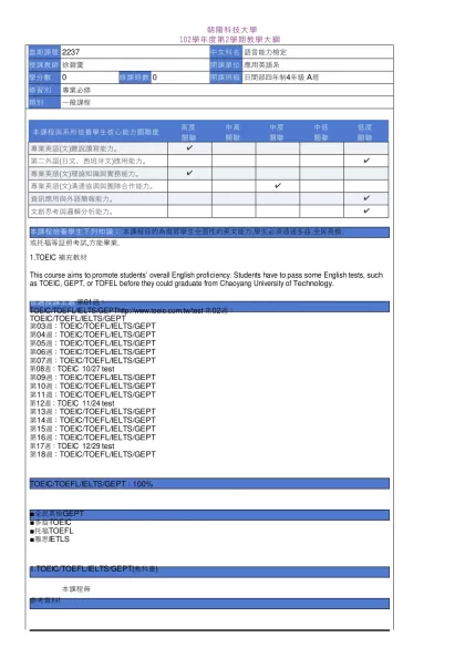 教學大綱_102_2_2237 語言能力檢定-朝陽科技大學