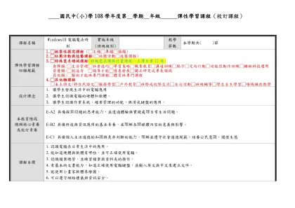 高雄市莒光國民小學（九十二）學年度第（二）學期 （五）年級 彈性學習節數 課程計畫表