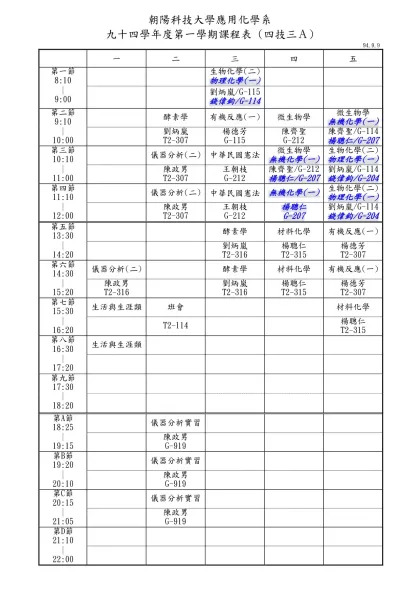 空白課表-朝陽科技大學應用化學系