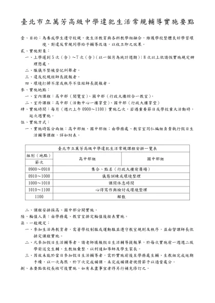 台北市立萬芳高中違犯生活常規輔導實施要點-臺北市立萬芳高級中學違犯生活常規輔導實施要點
