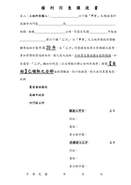 切 結 書-權 利 同 意 讓 渡 書