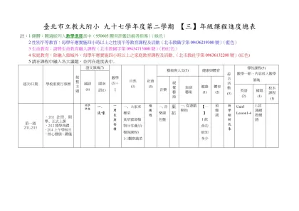 臺北市立教大附小 九十七學年度第二學期 【三】年級課程進度總表