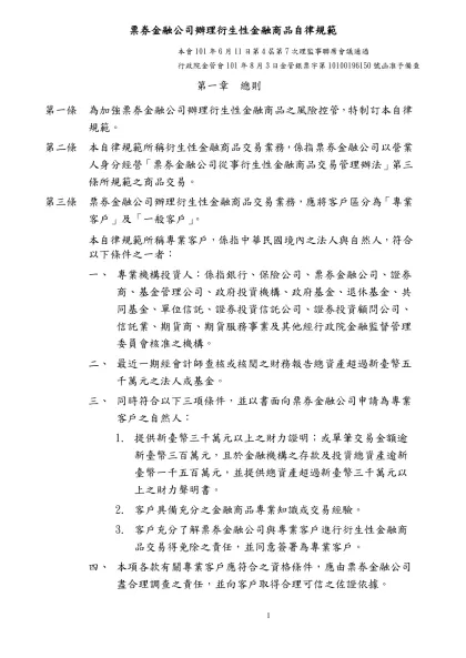 銀行辦理衍生性金融商品業務自律規範修改對照表-票券金融公司辦理衍生性金融商品自律規範
