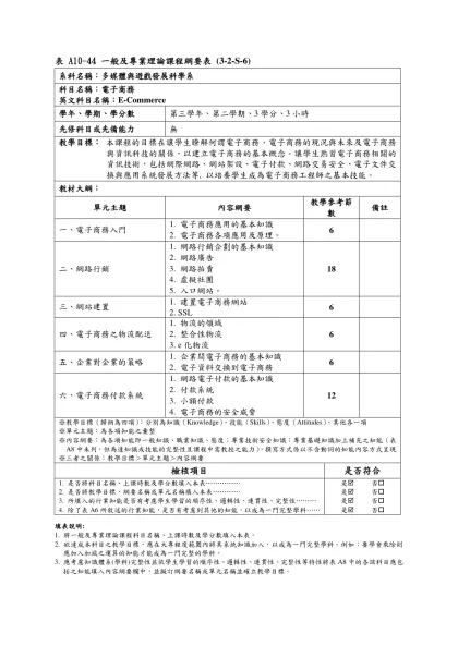 表 A10-44 一般及專業理論課程綱要表 (3-2-S-6)