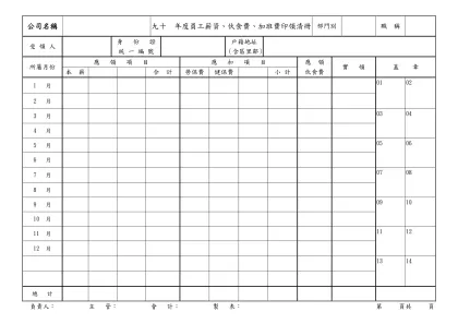 員工薪資伙食加班印領清冊-公司名稱