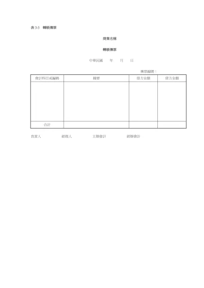 表3-3 轉帳傳票- 商業名稱 轉帳傳票 中華民國 年 月 日