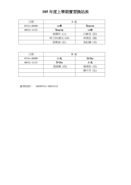 98年度下學期實習換站表-105年度上學期實習換站表