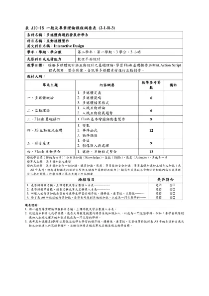 表 A10-18 一般及專業理論課程綱要表 (2-1-R-3)
