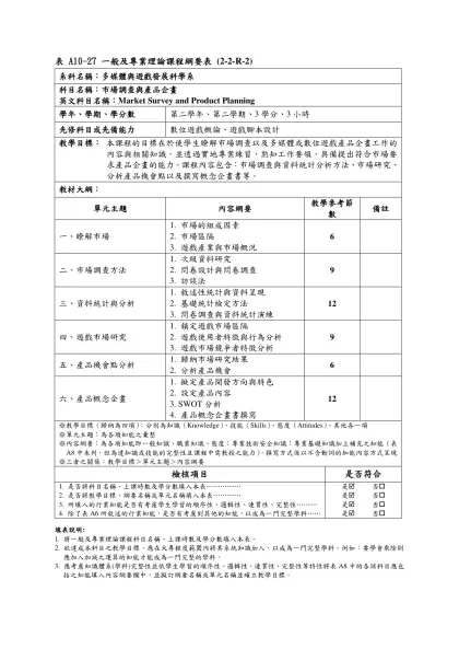 表 A10-27 一般及專業理論課程綱要表 (2-2-R-2)