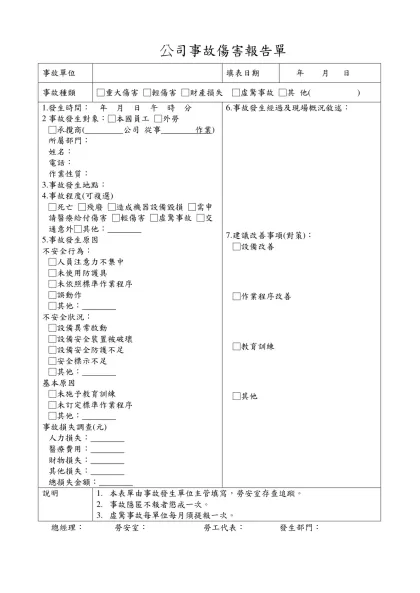 00公司事故傷害事故單-公司事故傷害報告單