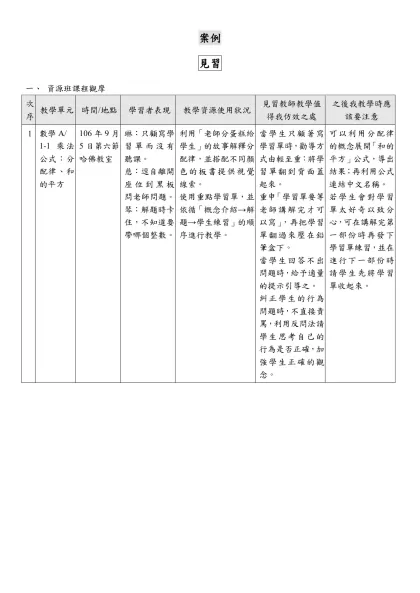 案例-見習一、 資源班課程觀摩