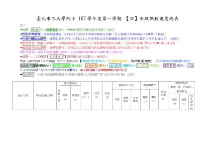 台北市立教大附小九十四學年度第二學期【一】年級課程進度總表-臺北市立大學附小 107學年度第一學期 【四】年級課程進度總表
