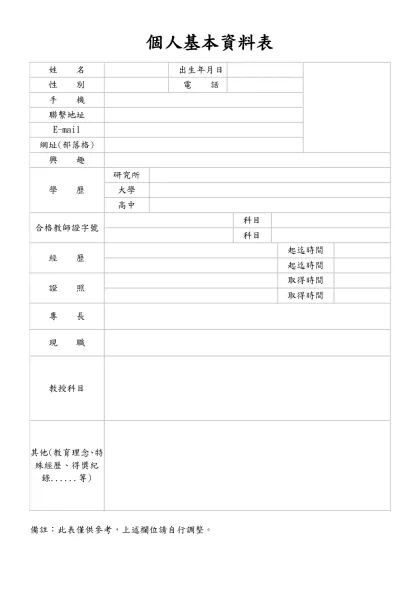 履歷表-個人基本資料表-姓 名出生年月日性 別電 話
