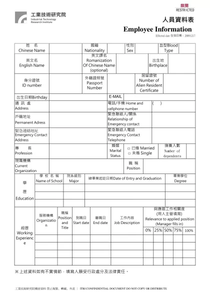 工研院人員資料表-姓 名-姓 名Chinese Name國籍Nationality性別Sex血型Blood Type英文名