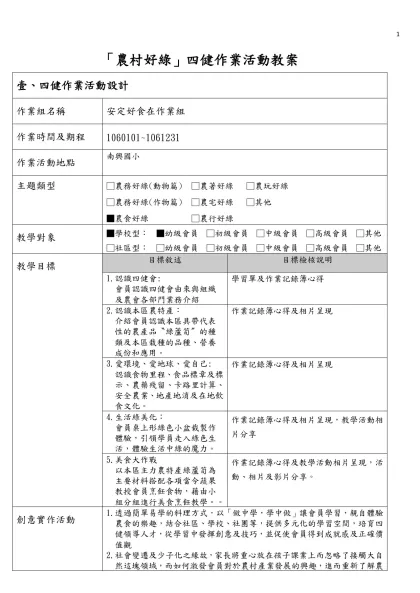 「農村好綠」四健作業活動教案-壹、四健作業活動設計作業組名稱