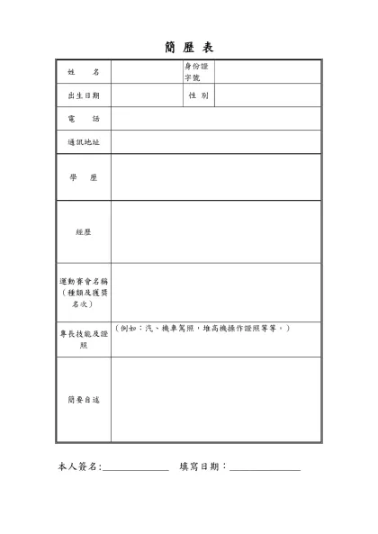 個人簡歷表-簡 歷 表-姓 名身份證字號出生日期