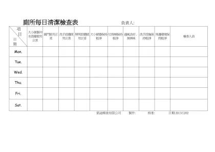 廁所清潔檢查表-廁所每日清潔檢查表 負責人: