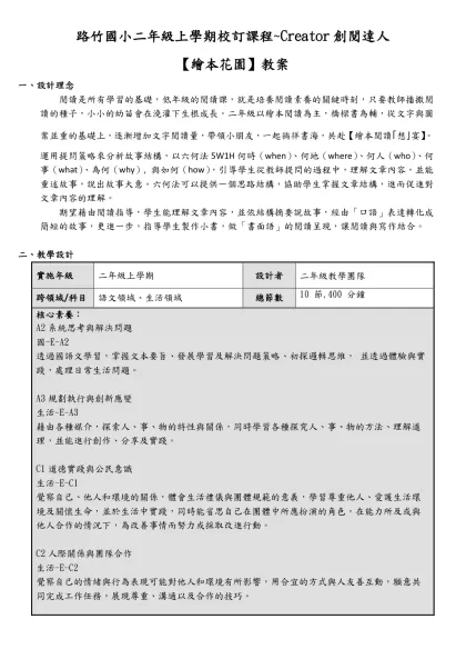 【二】年級彈性學習-【｢番｣天喜地閱讀趣】【路竹｢想｣宴】跨領域課程教學方案-路竹國小二年級上學期校訂課程~Creator創閱達人