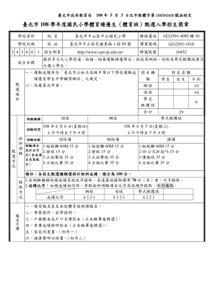 『臺北市94學年度高中高職體育班（含體育績優學生）甄選入學招生簡章』審核原則：