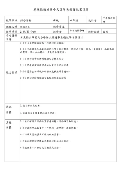 桃園縣建國國小地震防災教育教案設計-屏東縣德協國小火災防災教育教案設計