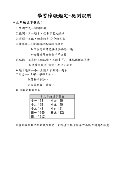 學習障礙鑑定~施測說明-中文年級認字量表：施測方式—個別施測
