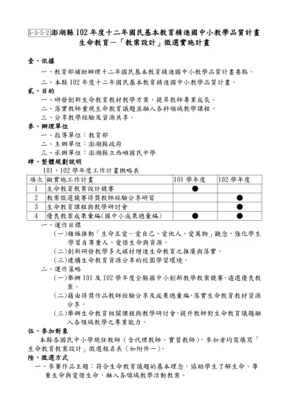 5-3-5-2生命教育－「教案設計」徵選實施計畫-5-3-5-2澎湖縣102年度十二年國民基本教育精進國中小教學品質計畫