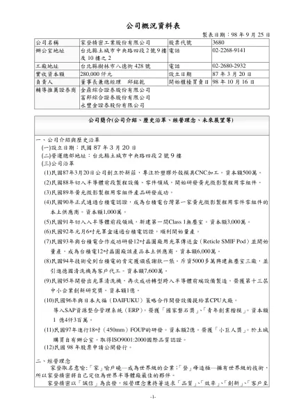 R○○○ ○○○○股份有限公司概況資料表（範例）-公司概況資料表