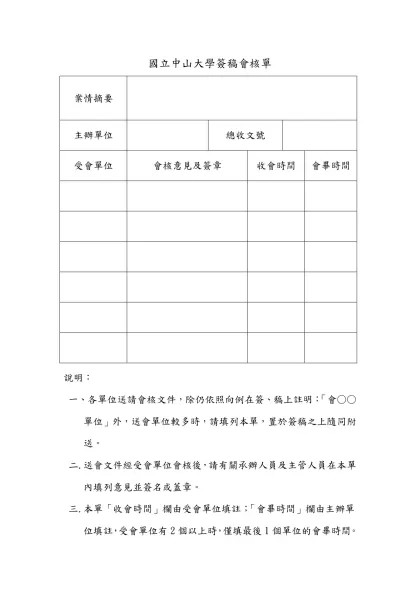 （機關全銜）簽稿會核單-國立中山大學簽稿會核單