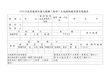 外人地權－簡報表-ＯＯＯ政府處理外國人移轉（取得）土地建物權利案件簡報表