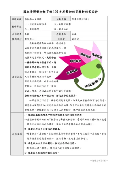 附件二-國立臺灣藝術教育館100年度藝術教育教材教案設計