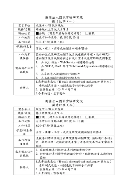 職 缺 說 明-財團法人國家實驗研究院