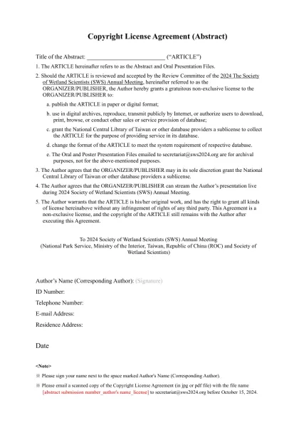銘傳大學「2014」國際學術研討會(著作授權同意書範本).docx-Copyright License Agreement (Abstract)