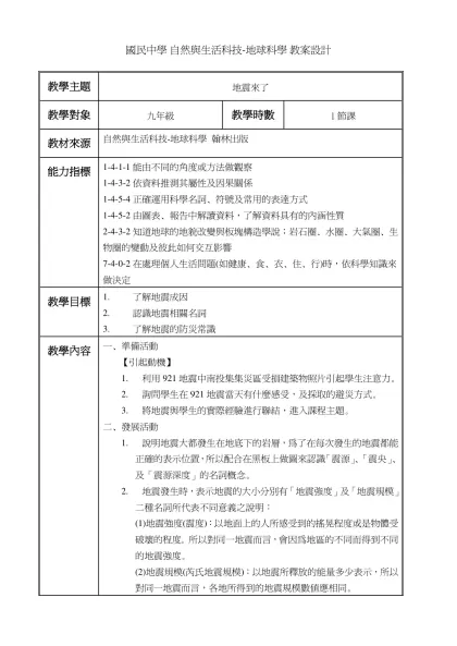 國民中學 自然與生活科技-地球科學 教案設計