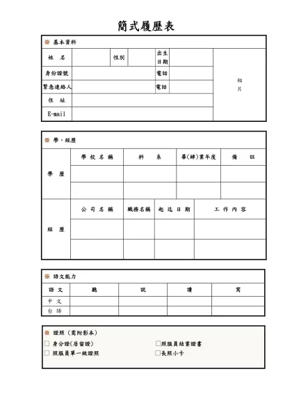 履歷表-簡式履歷表-基本資料姓 名性別出生日期