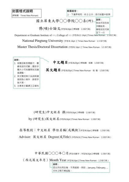 國立臺灣大學碩、博士學位論文格式規範-國立屏東大學○○學院○○系(所)