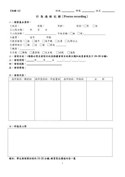 經國管理暨健康學院-《附錄A》 班級 學號 姓名