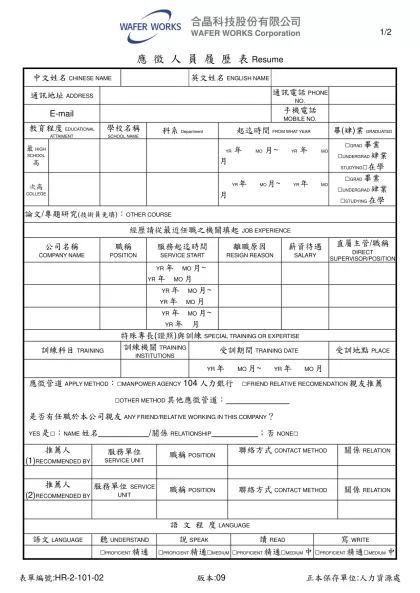 :-應 徵 人 員 履 歷 表Resume