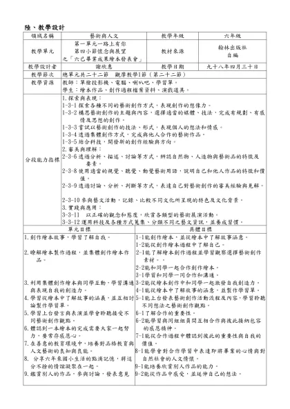 桃園縣潛龍國民小學藝術與人文領域教學演示單元活動設計-陸、教學設計