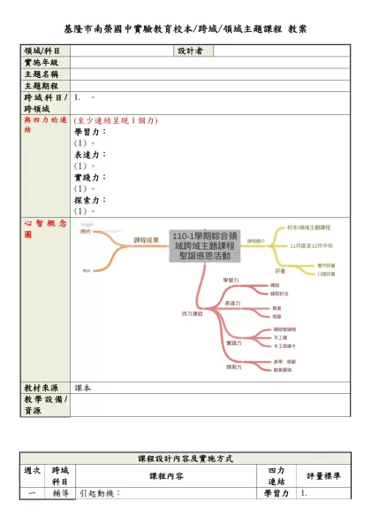 基隆市南榮國中實驗教育校本/跨域/領域主題課程 教案