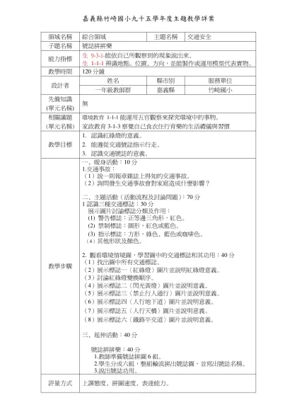 主題教學教案格式-嘉義縣竹崎國小九十五學年度主題教學詳案
