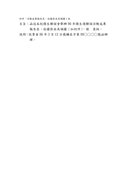 附件：活動成果報告表、收據影本及領據1紙