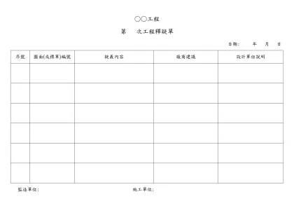 ○○工程-第 次工程釋疑單日期: 年 月 日