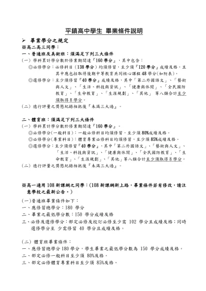 平鎮高中學生畢業條件說明(99課綱)