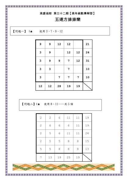 高愛迪斯 第十四期【中年級數學題目】-高愛迪斯 第三十二期【高年級數學解答】