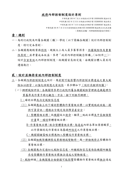內部控制制度共通性範例作業流程設計原則及格式-政府內部控制制度設計原則