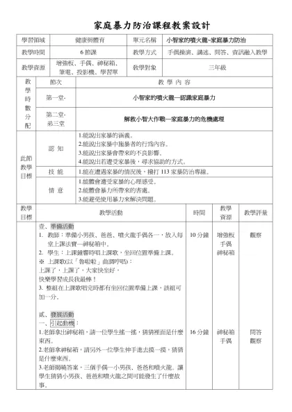 特教班 教案-家庭暴力防治課程教案設計